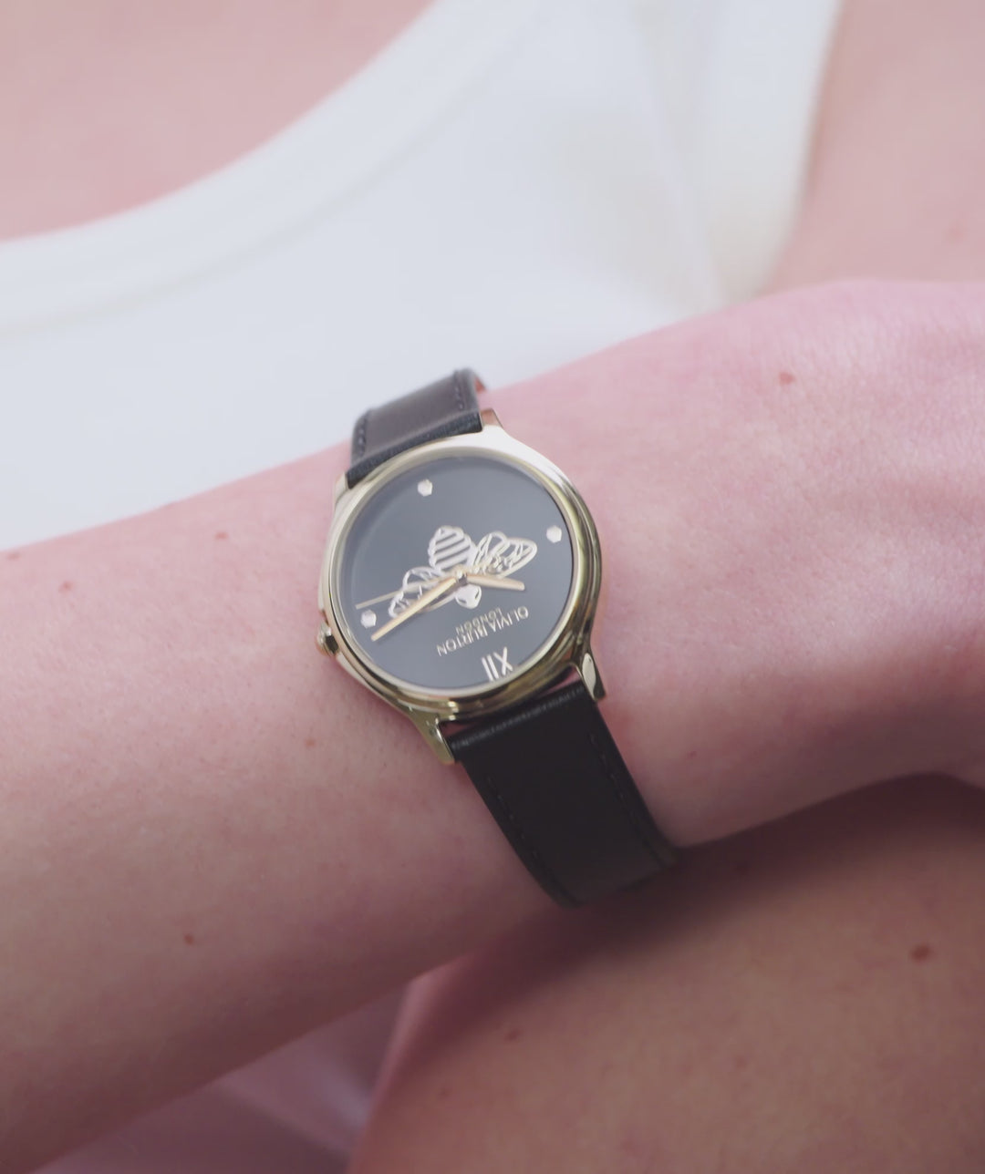 Olivia Burton Black Classic Bee Leather Watch