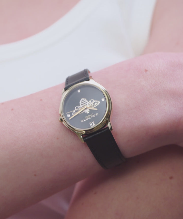 Olivia Burton Black Classic Bee Leather Watch