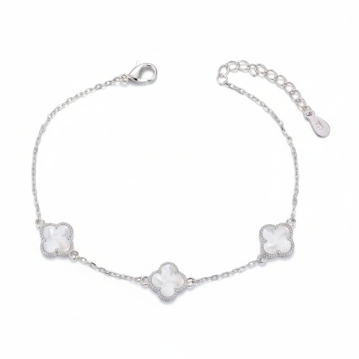 Ola Silver White Shimmer Clover Bracelet
