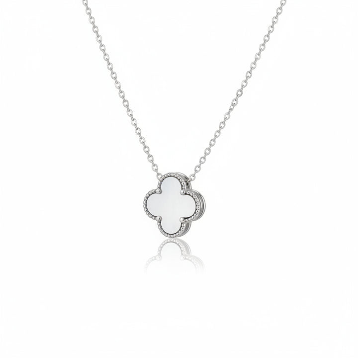 Ola Silver White Shimmer Clover Necklace