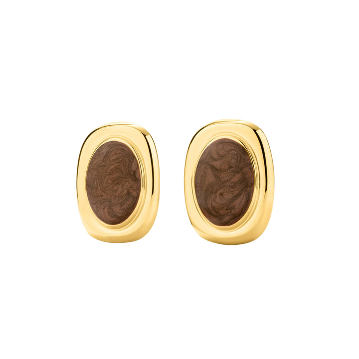 Naky Bold Oval Statement Earrings Brown Shield Shape