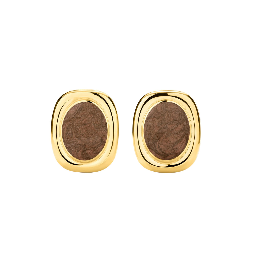 Naky Bold Oval Statement Earrings Brown Shield Shape