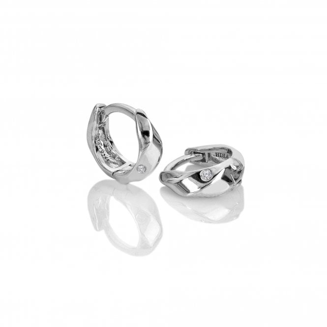 Exquisite Hot Diamonds Sterling Silver Ridge Huggie Earrings with Genuine Diamond