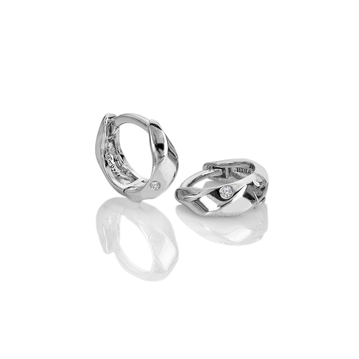Exquisite Hot Diamonds Sterling Silver Ridge Huggie Earrings with Genuine Diamond