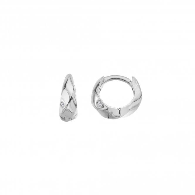 Exquisite Hot Diamonds Sterling Silver Ridge Huggie Earrings with Genuine Diamond