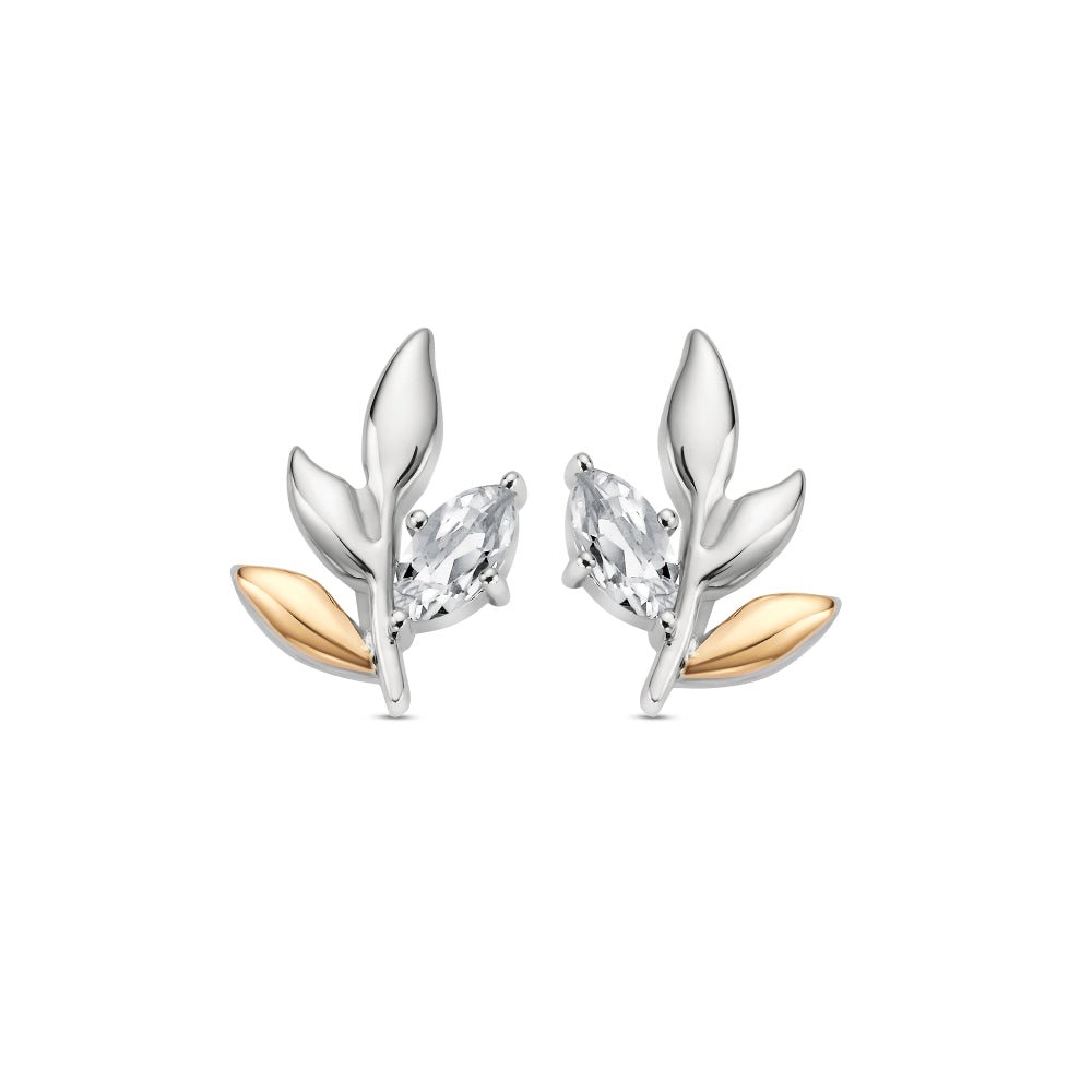Royal Clogau® Sterling Silver Leaf Stud Earrings with Topaz - MococoClogau3SROY9295051537002802Earrings