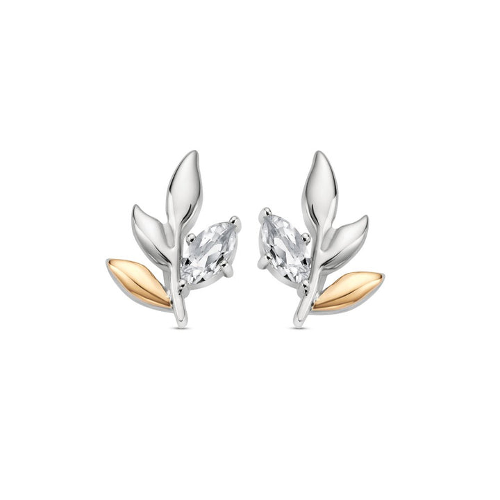 Royal Clogau® Sterling Silver Leaf Stud Earrings with Topaz - MococoClogau3SROY9295051537002802Earrings