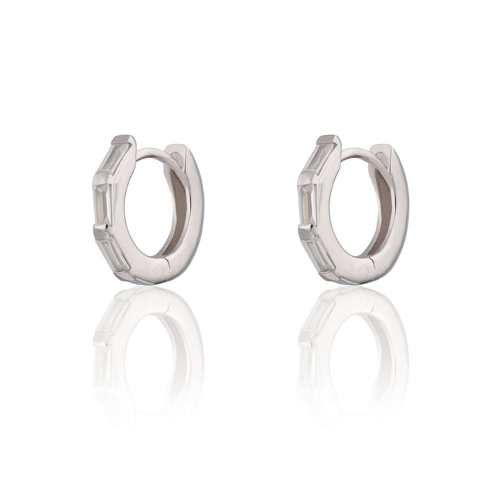 Scream Pretty Gold and Silver Baguette Huggie Earrings with Stones image