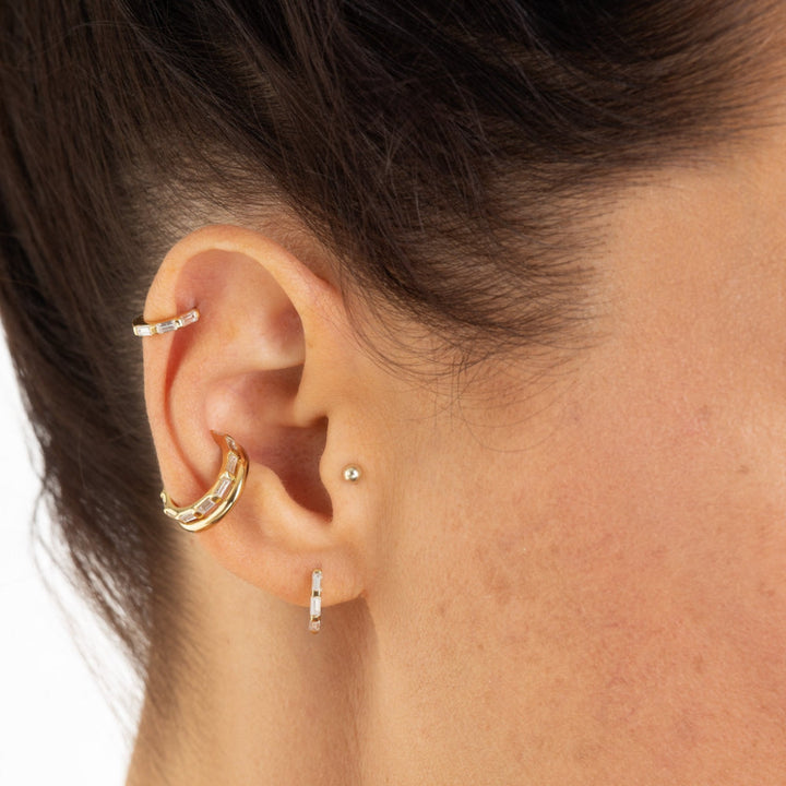 Scream Pretty Gold and Silver Baguette Huggie Earrings with Stones image 5
