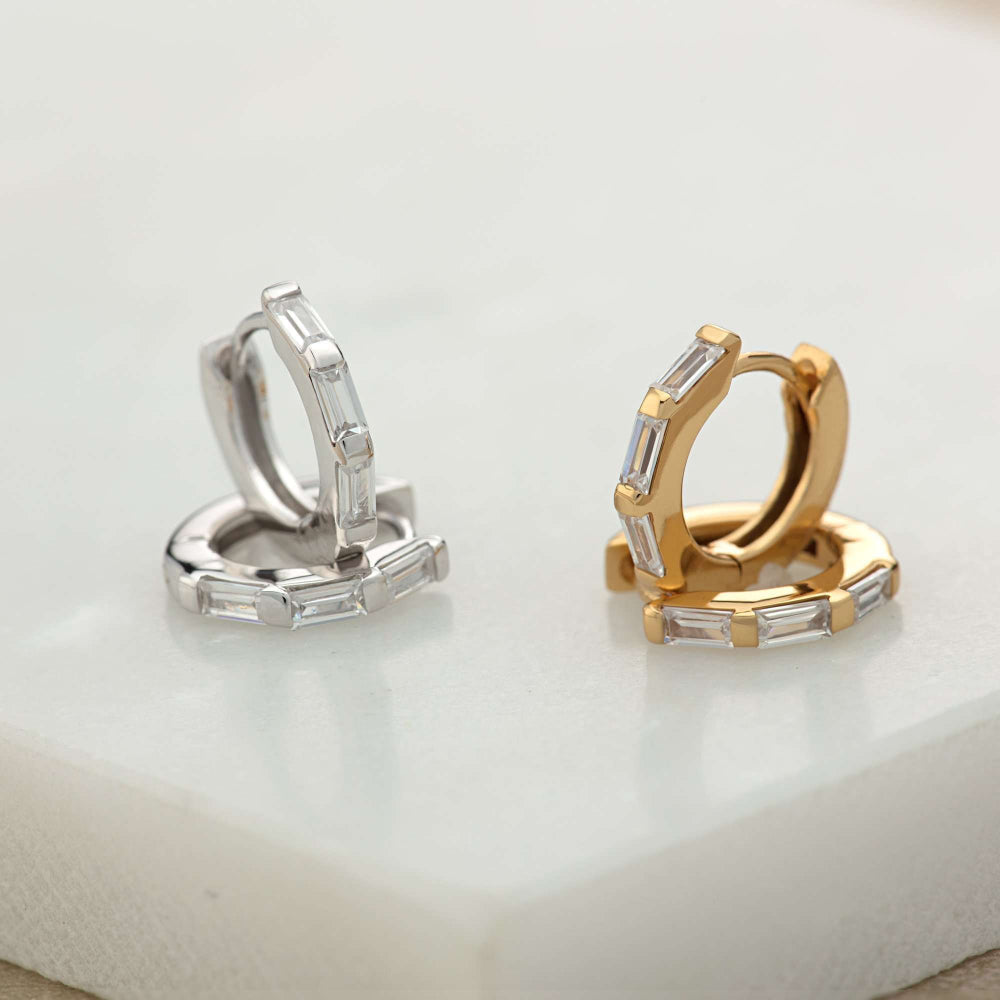 Scream Pretty Gold and Silver Baguette Huggie Earrings with Stones image 2