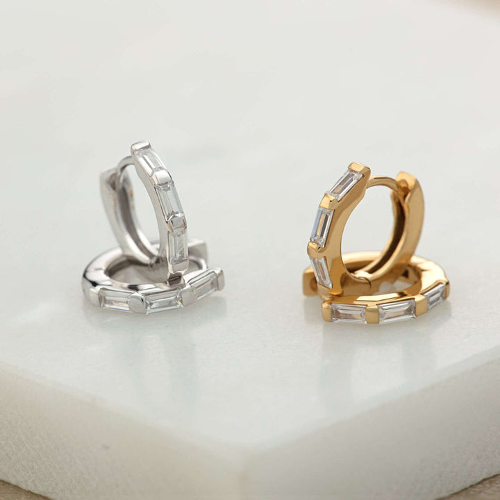 Scream Pretty Gold and Silver Baguette Huggie Earrings with Stones image 2