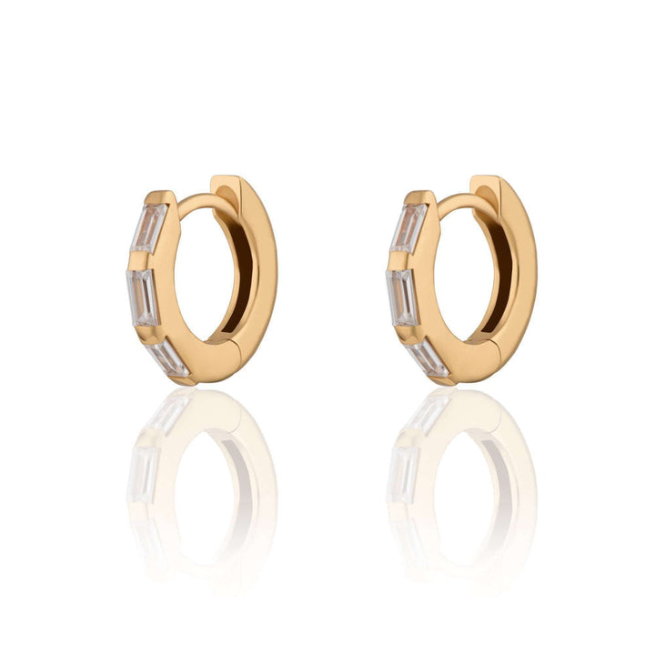 Scream Pretty Gold and Silver Baguette Huggie Earrings with Stones image 1