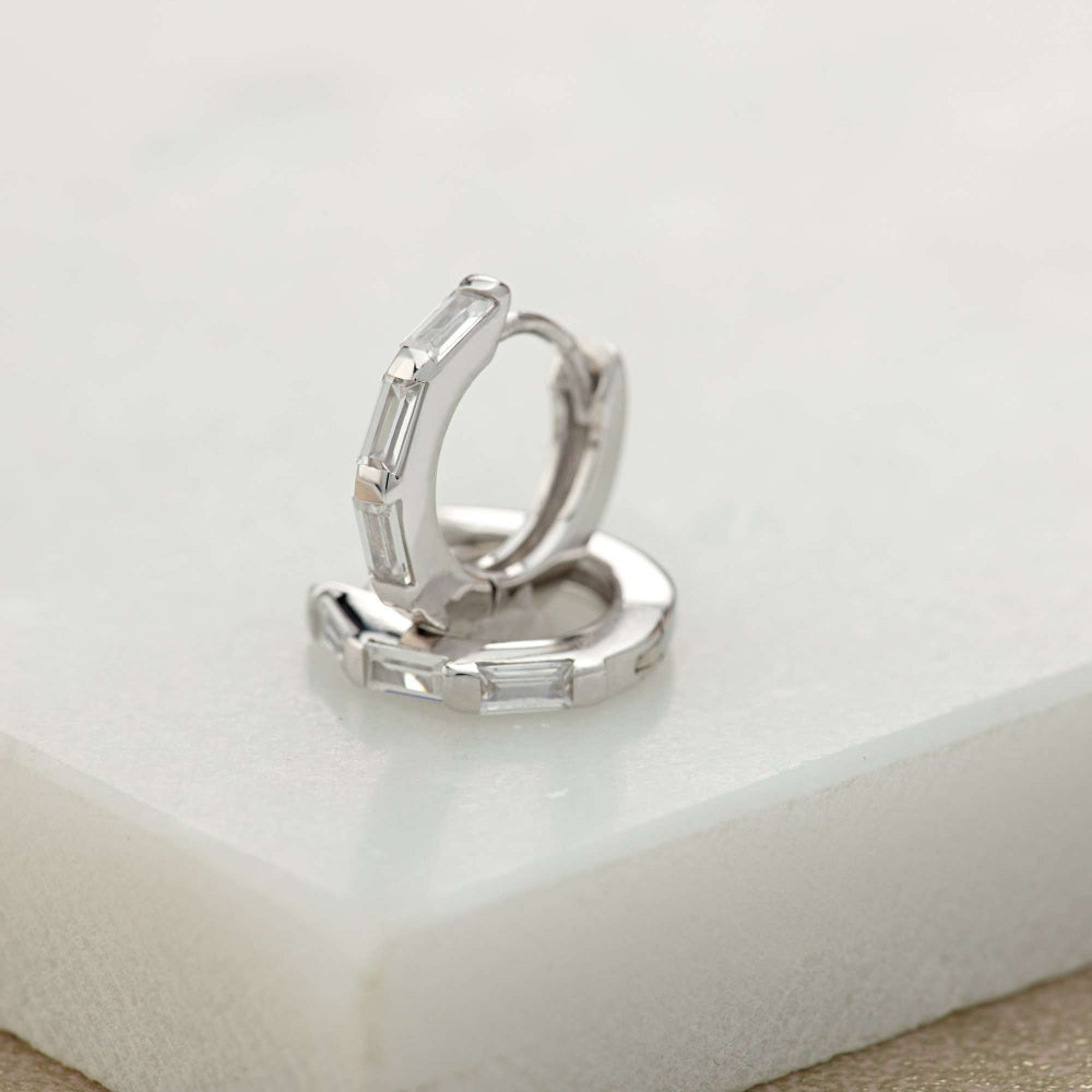 Scream Pretty Gold and Silver Baguette Huggie Earrings with Stones image 4