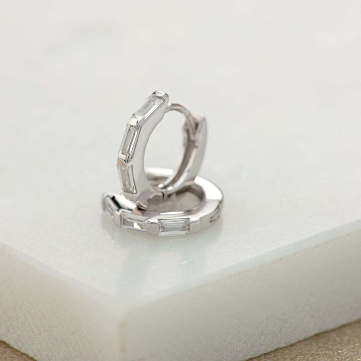 Scream Pretty Gold and Silver Baguette Huggie Earrings with Stones image 4
