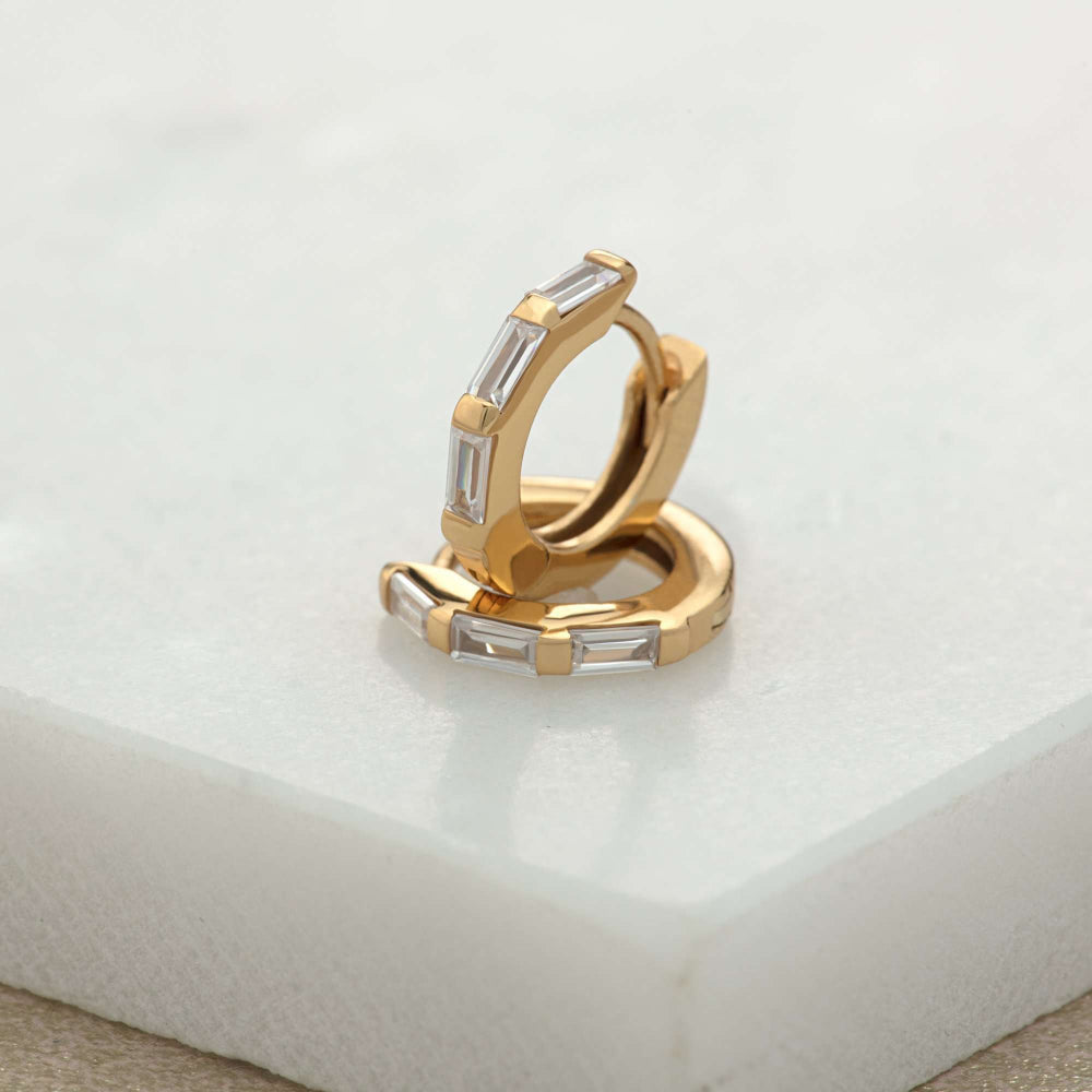 Scream Pretty Gold and Silver Baguette Huggie Earrings with Stones image 3