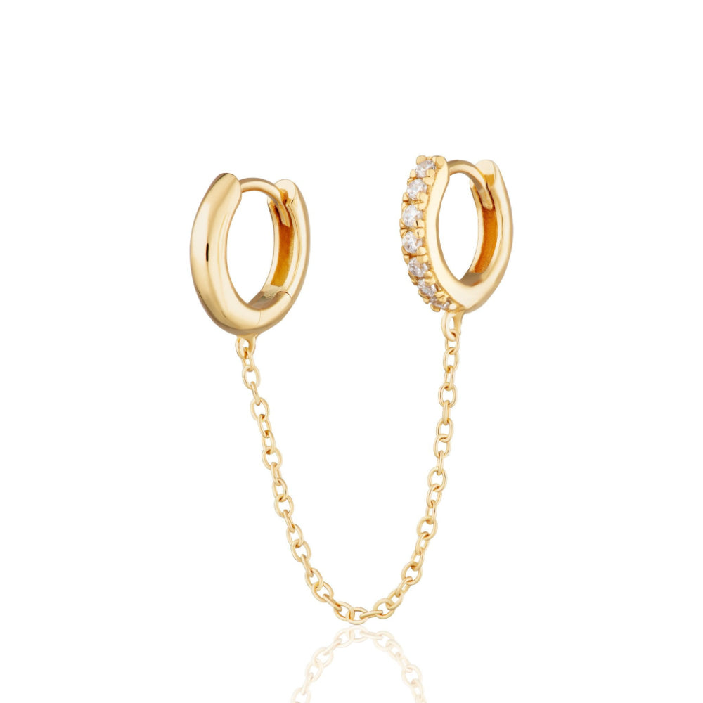 Scream Pretty Gold and Silver Chain Linked Mismatched Double Huggie Earrings image