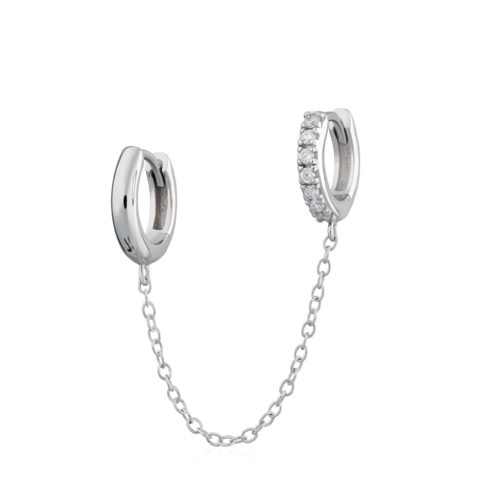 Scream Pretty Gold and Silver Chain Linked Mismatched Double Huggie Earrings image 1