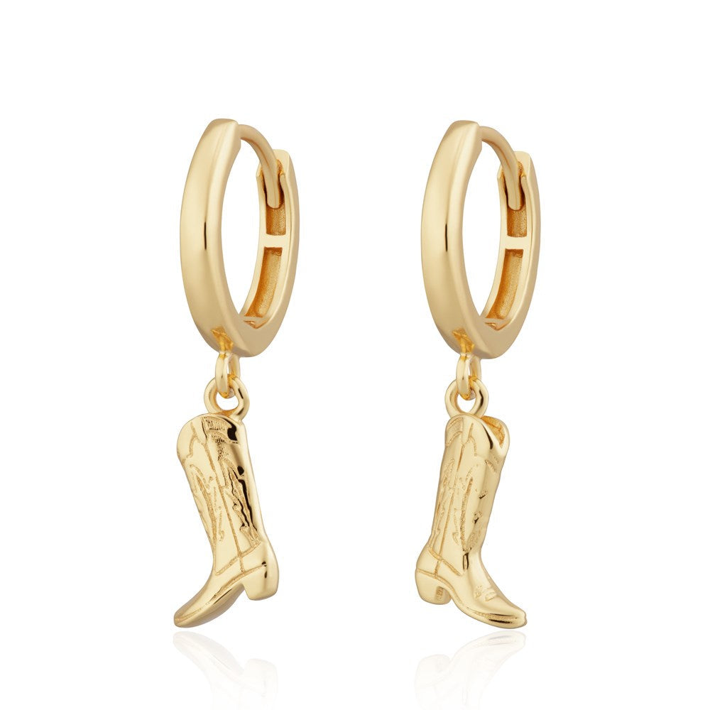 Scream Pretty Gold and Silver Cowboy Boot Charm Hoop Earrings image
