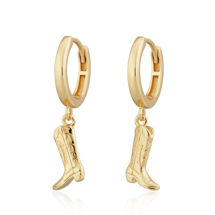 Scream Pretty Gold and Silver Cowboy Boot Charm Hoop Earrings image
