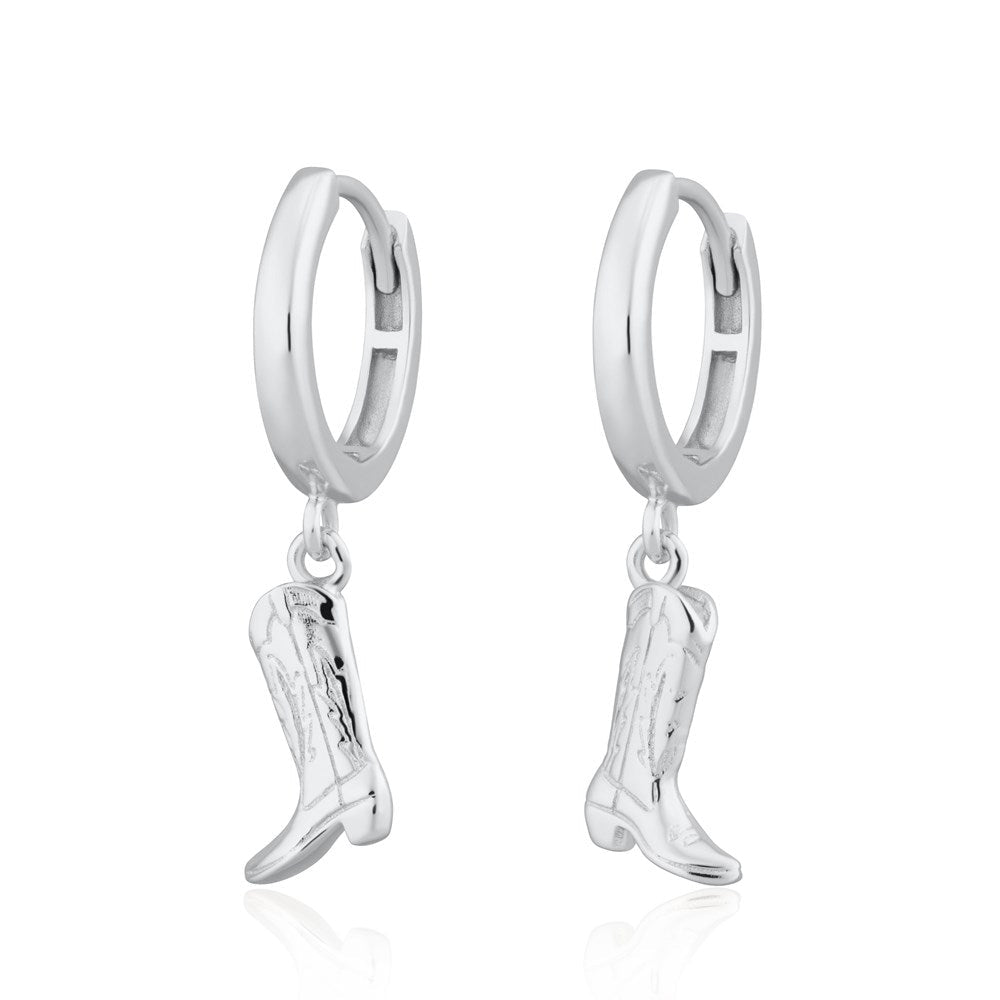 Scream Pretty Gold and Silver Cowboy Boot Charm Hoop Earrings image 1