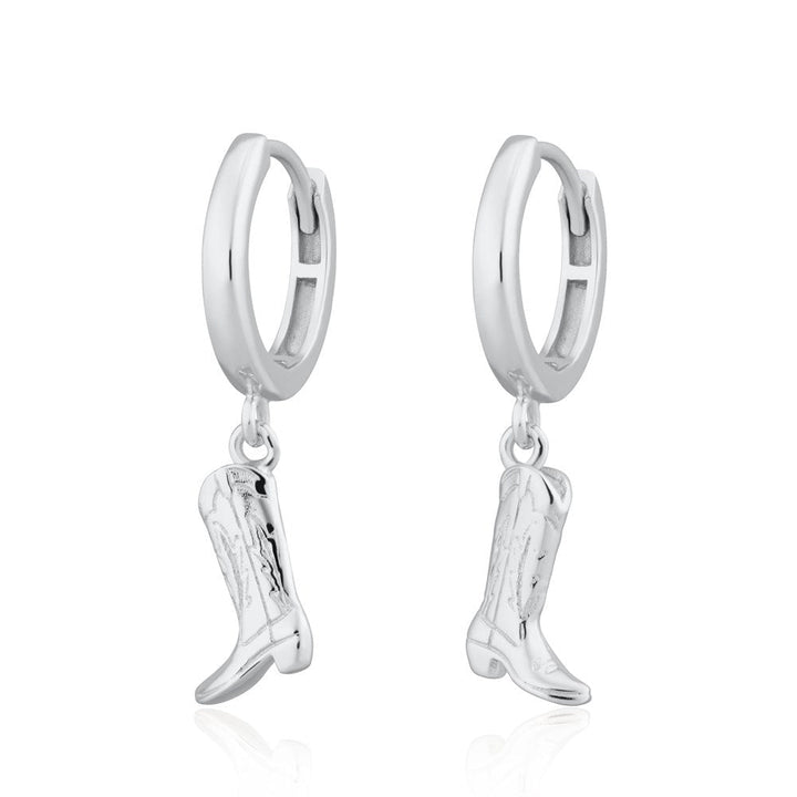 Scream Pretty Gold and Silver Cowboy Boot Charm Hoop Earrings image 1