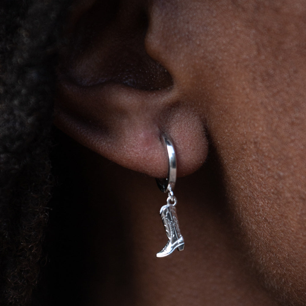 Scream Pretty Gold and Silver Cowboy Boot Charm Hoop Earrings image 4