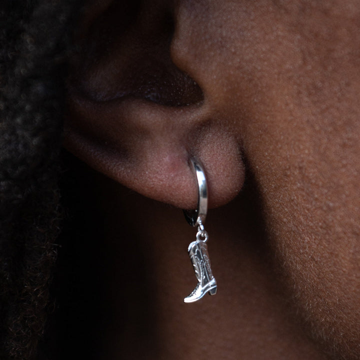 Scream Pretty Gold and Silver Cowboy Boot Charm Hoop Earrings image 4