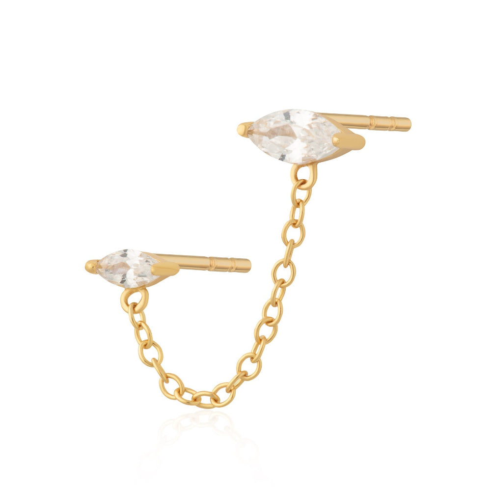 Scream Pretty Gold and Silver Droplet Double Stud with Chain Connector Single Earrings image 1