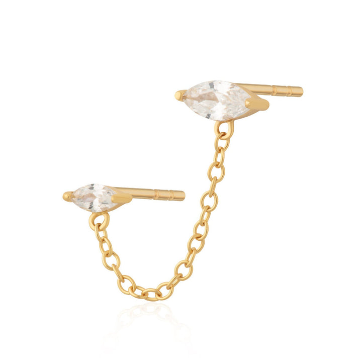 Scream Pretty Gold and Silver Droplet Double Stud with Chain Connector Single Earrings image 1
