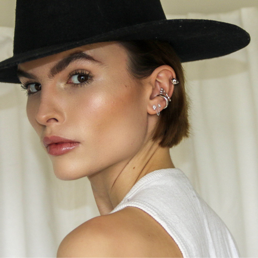 Scream Pretty Gold and Silver Droplet Double Stud with Chain Connector Single Earrings image 3