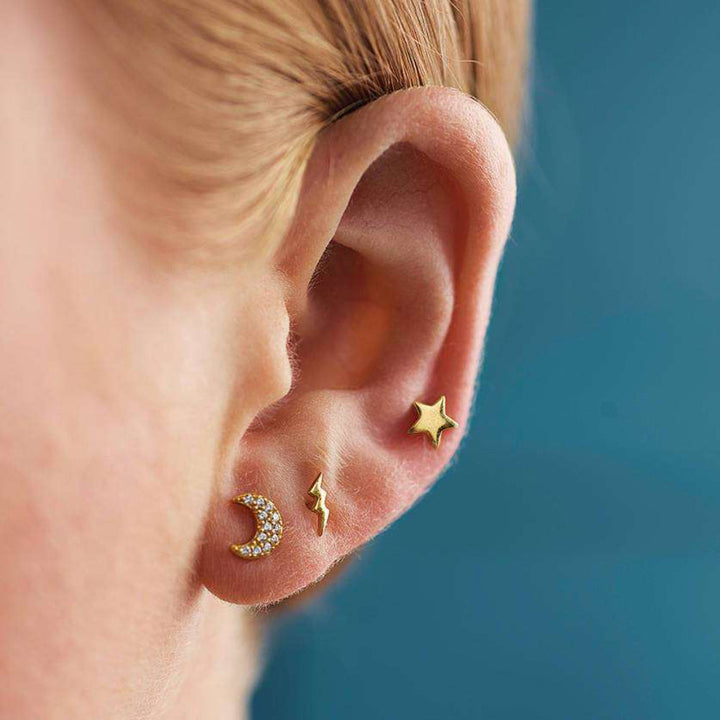 Scream Pretty Gold and Silver Lightning Stud Earrings image 3