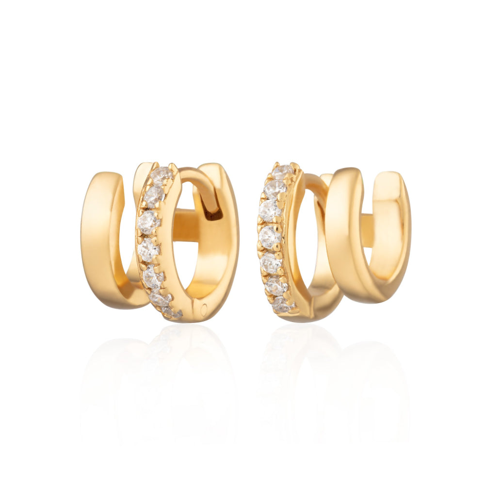 Scream Pretty Gold and Silver Mismatched Double Huggie with Stones Earrings image