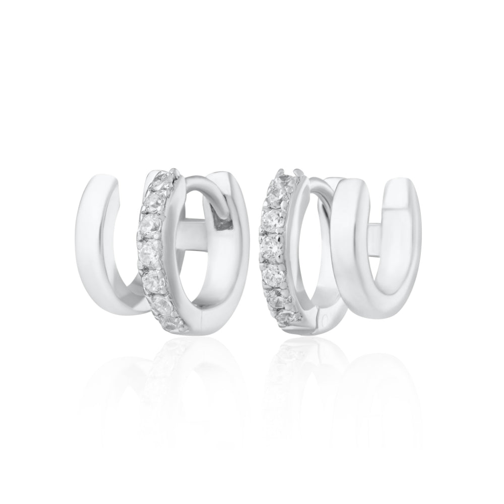 Scream Pretty Gold and Silver Mismatched Double Huggie with Stones Earrings image 1