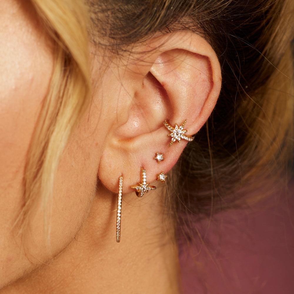 Scream Pretty Gold and Silver Sparkling Star Ear Jacket Stud Earrings image 2