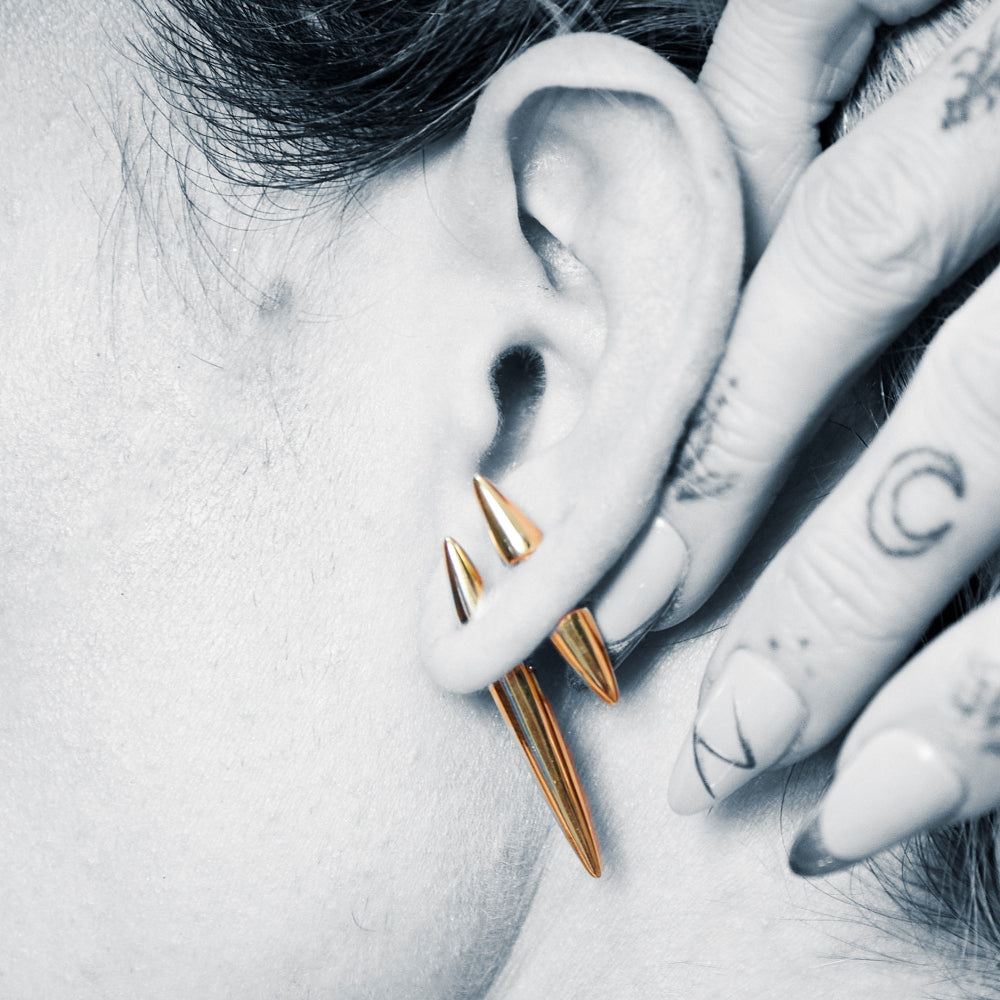 Scream Pretty Gold and Silver Spike Double Sided Stud Single Earrings image 5
