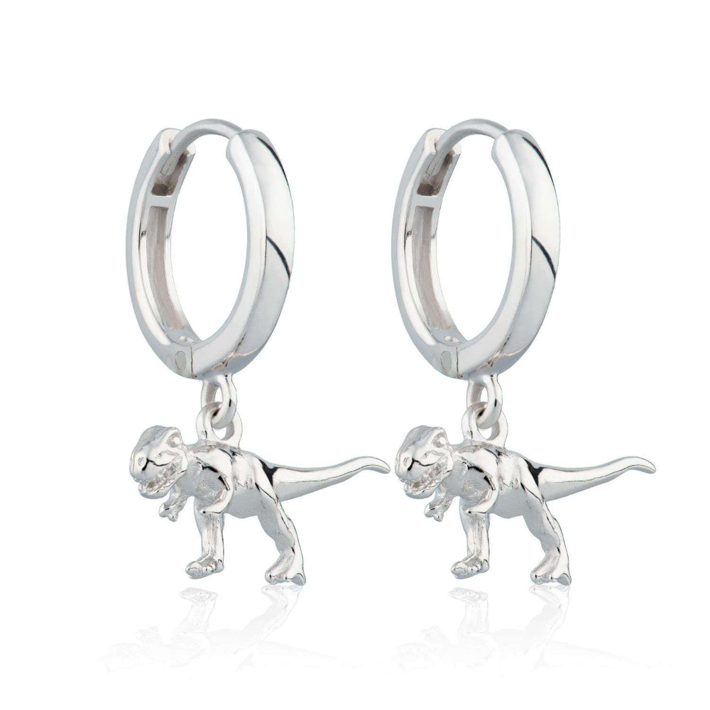 Scream Pretty Gold and Silver T-Rex Dinosaur Hoop Earrings image