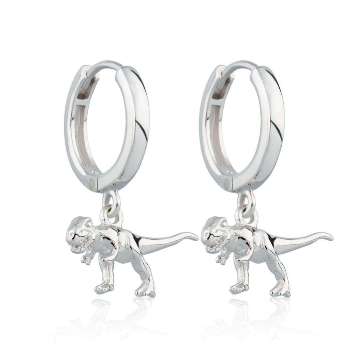 Scream Pretty Gold and Silver T-Rex Dinosaur Hoop Earrings image