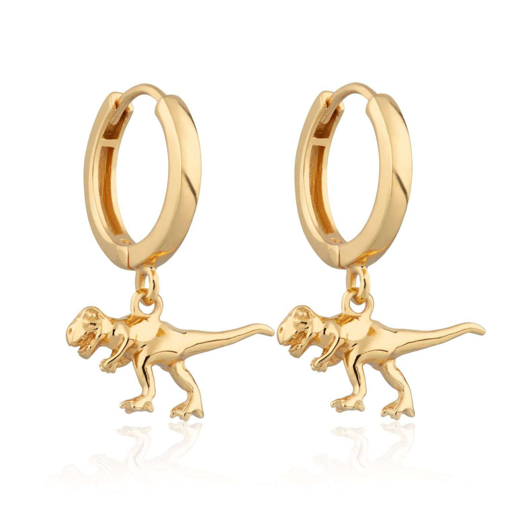 Scream Pretty Gold and Silver T-Rex Dinosaur Hoop Earrings image 1