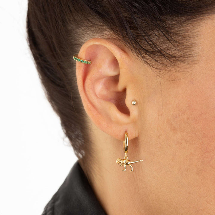 Scream Pretty Gold and Silver T-Rex Dinosaur Hoop Earrings image 2