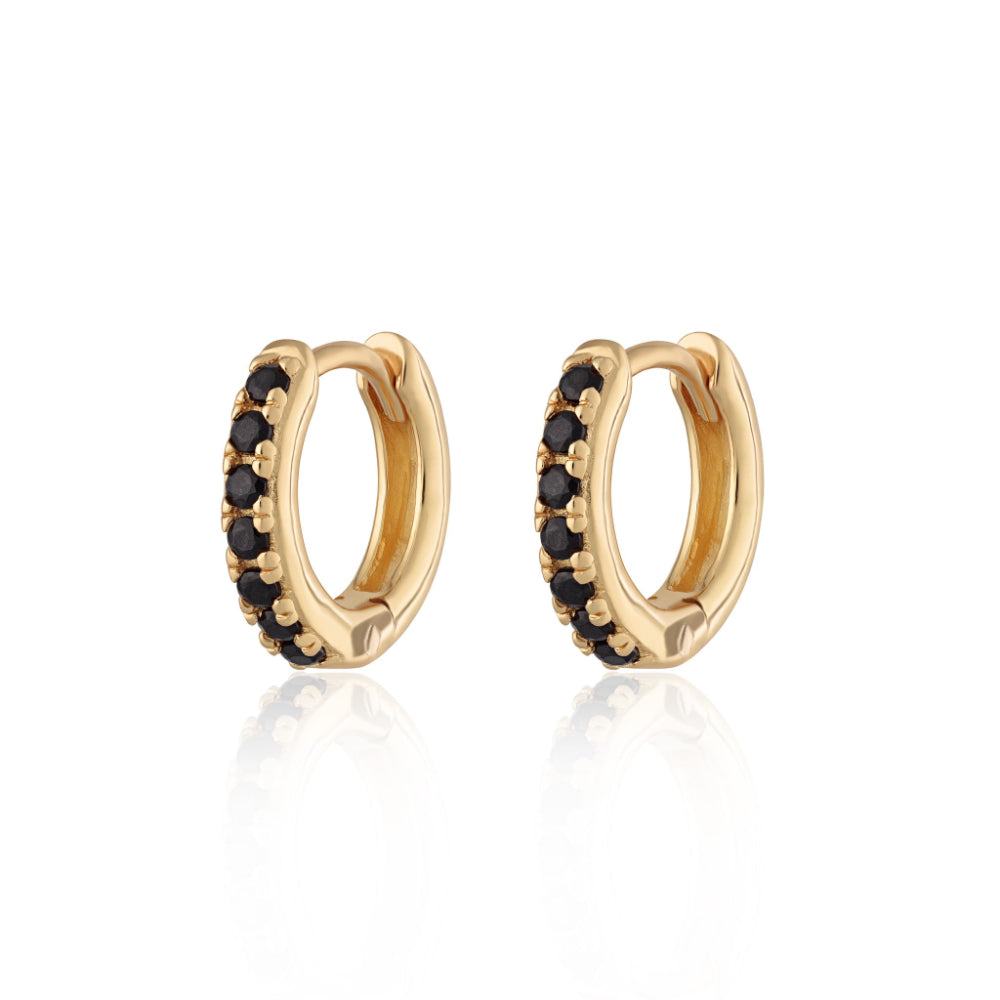 Scream Pretty Gold and Silver with Black Huggie with Stones Earrings image 1