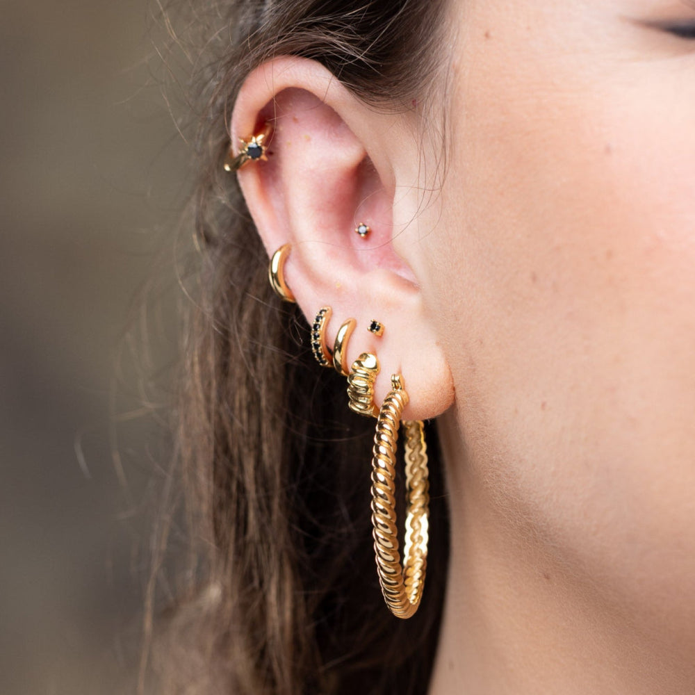 Scream Pretty Gold and Silver with Black Huggie with Stones Earrings image 2