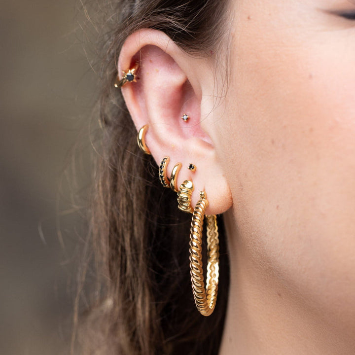 Scream Pretty Gold and Silver with Black Huggie with Stones Earrings image 2