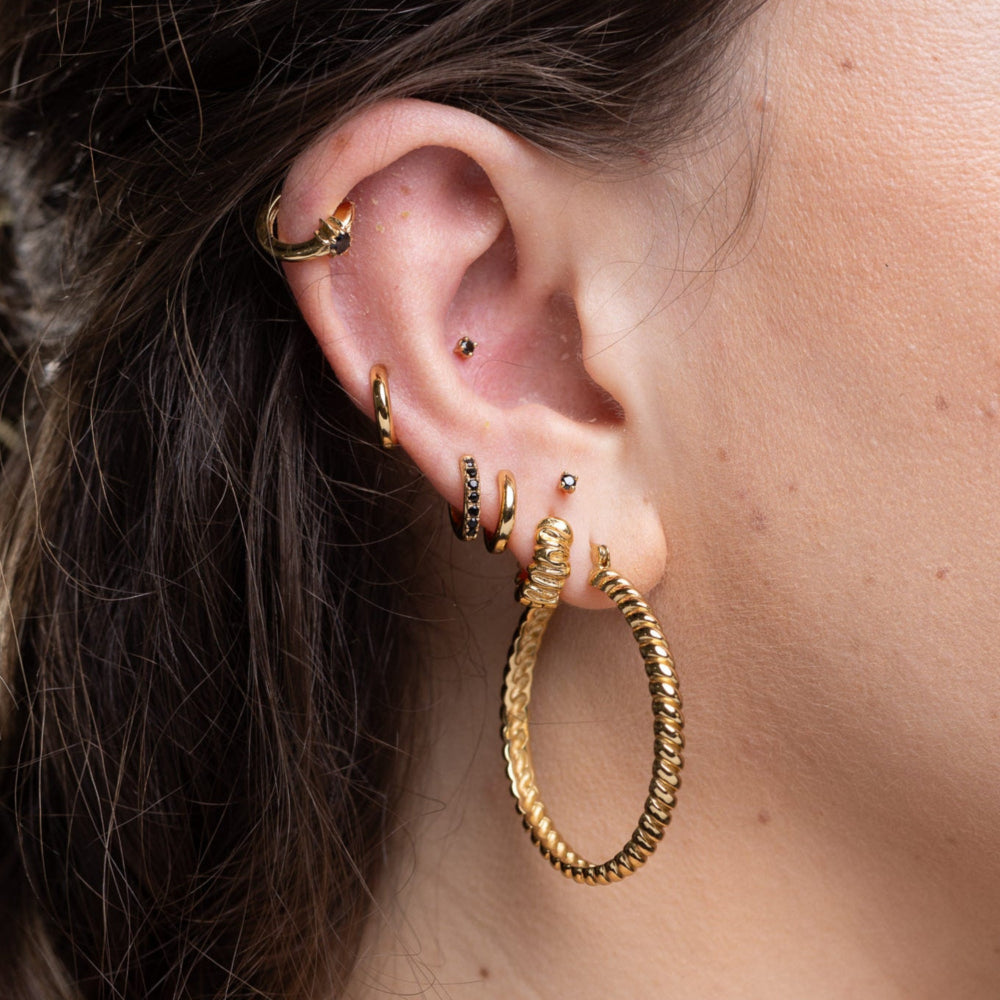 Scream Pretty Gold and Silver with Black Huggie with Stones Earrings image 5