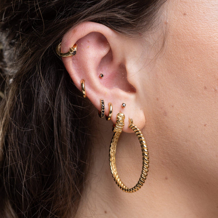 Scream Pretty Gold and Silver with Black Huggie with Stones Earrings image 5