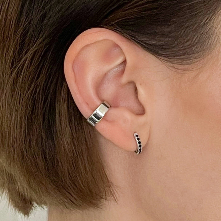 Scream Pretty Gold and Silver with Black Huggie with Stones Earrings image 6