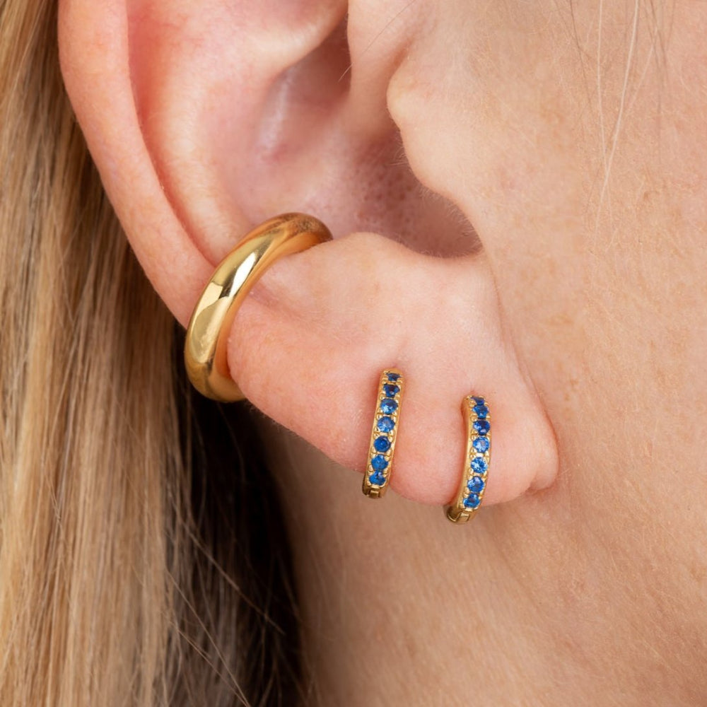 Scream Pretty Gold and Silver with Blue Huggie with Stones Earrings image 2