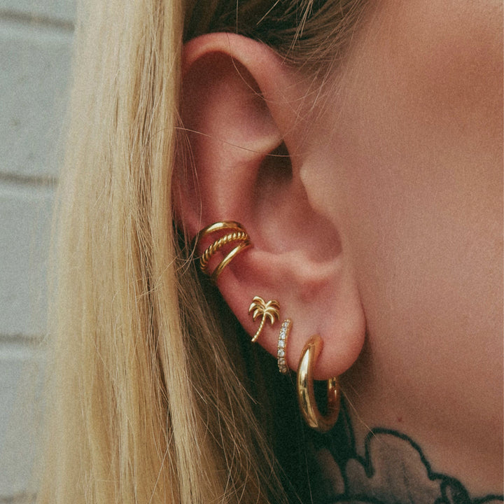Scream Pretty Gold and Silver with Clear Huggie with Stones Earrings image 3