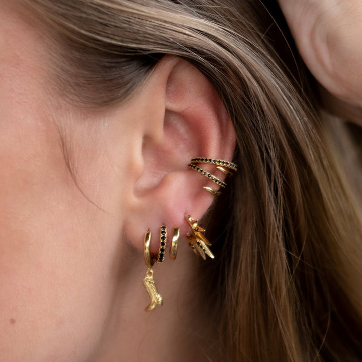 Scream Pretty Gold Mismatched Stones Double Huggie Earrings image 2