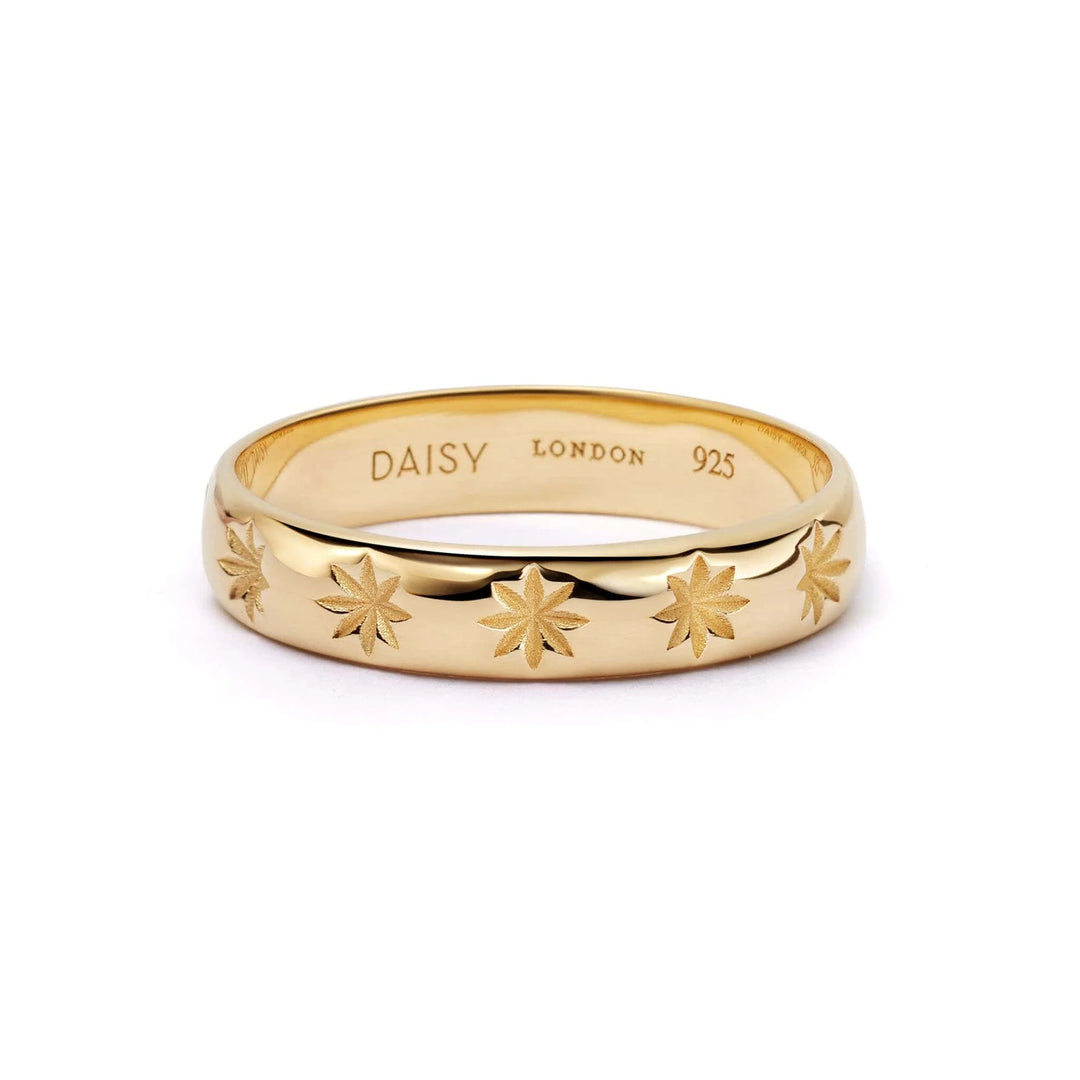 Daisy Star Engraved Stacking Ring