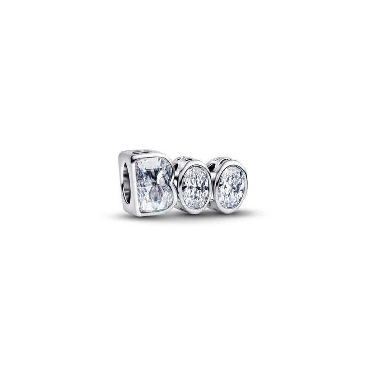 Sterling Silver Boo Clear Cubic Zirconia and Glow In The Dark Enamel Charm image